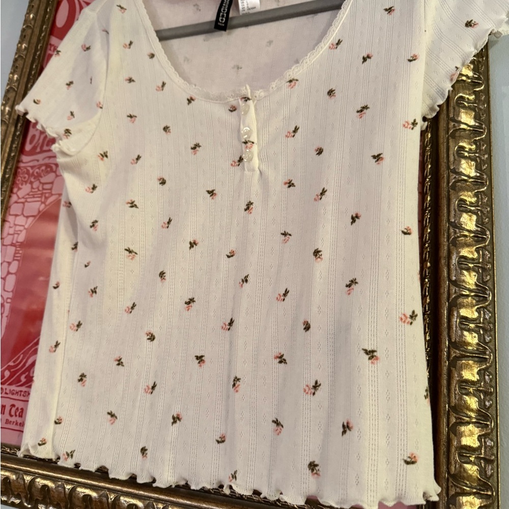 H&M White Floral Blouse